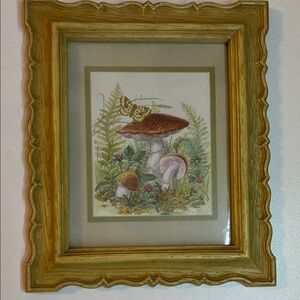 Vintage Mushroom and Butterfly Framed Art